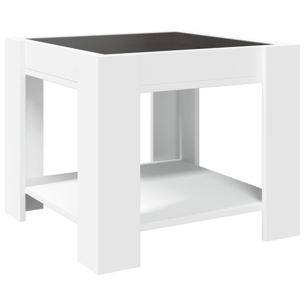 Table basse LED blanche 53x53x45 cm en bois