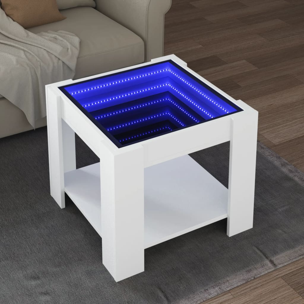 Table basse LED blanche 53x53x45 cm en bois