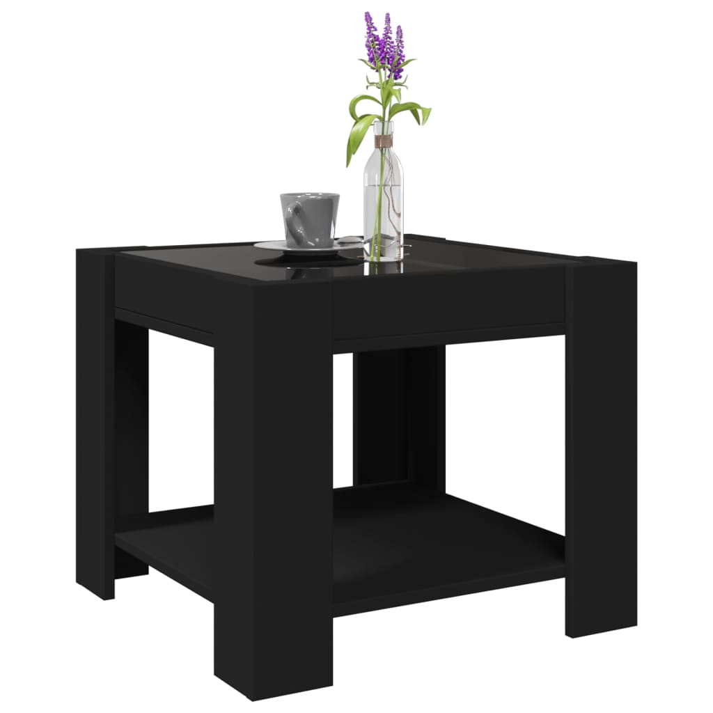 Table basse LED noire 53x53x45 cm en bois