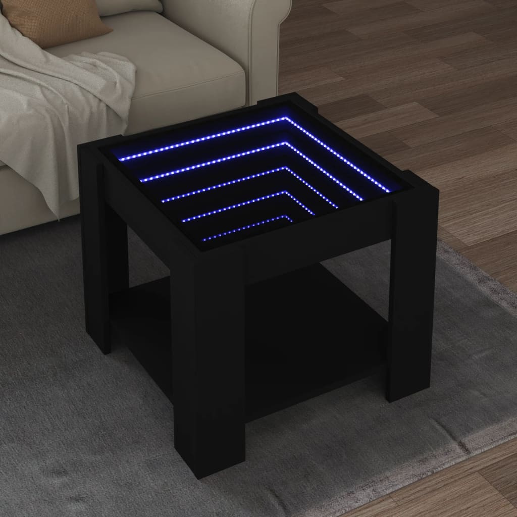 Table basse LED noire 53x53x45 cm en bois