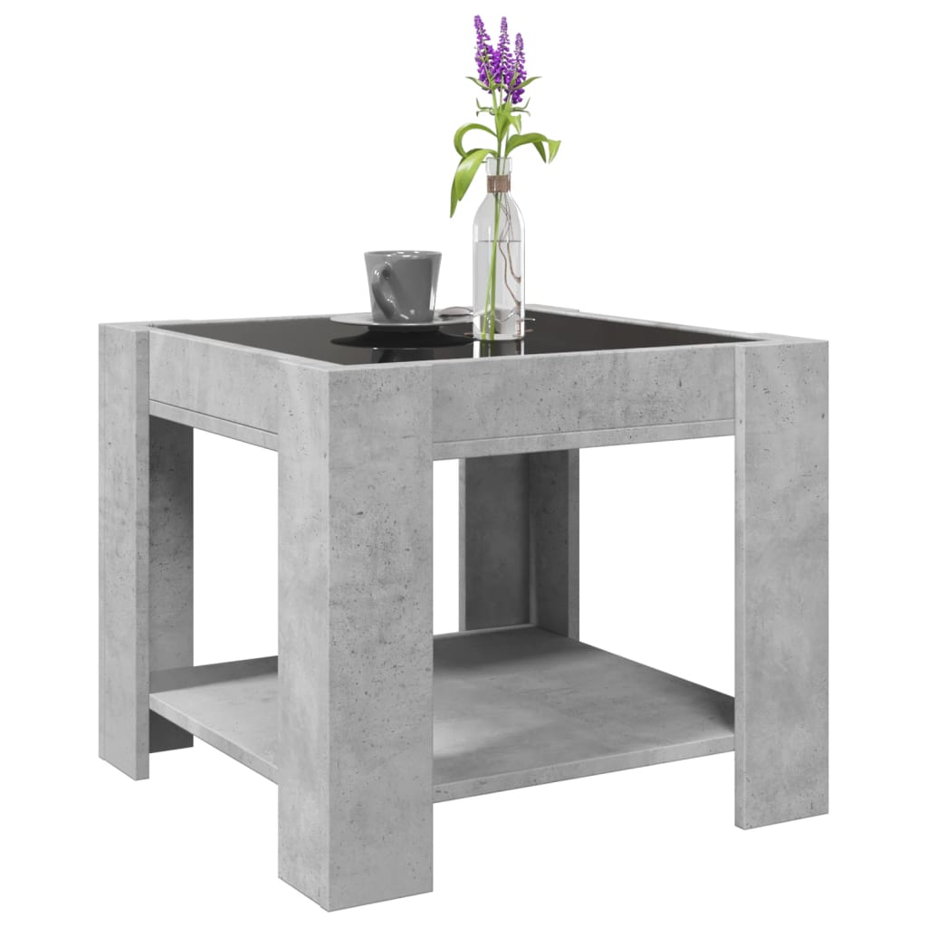 Table basse LED gris béton 53x53x45 cm en bois