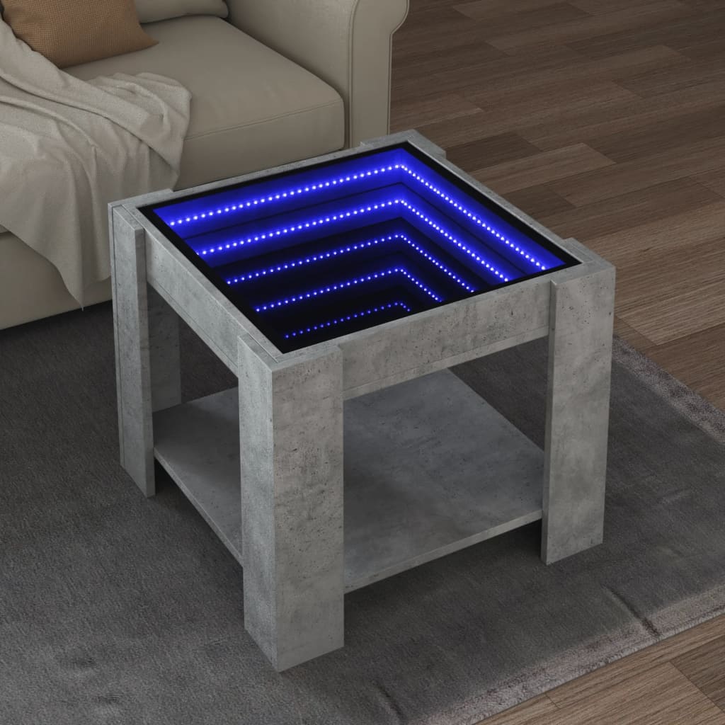 Table basse LED gris béton 53x53x45 cm en bois