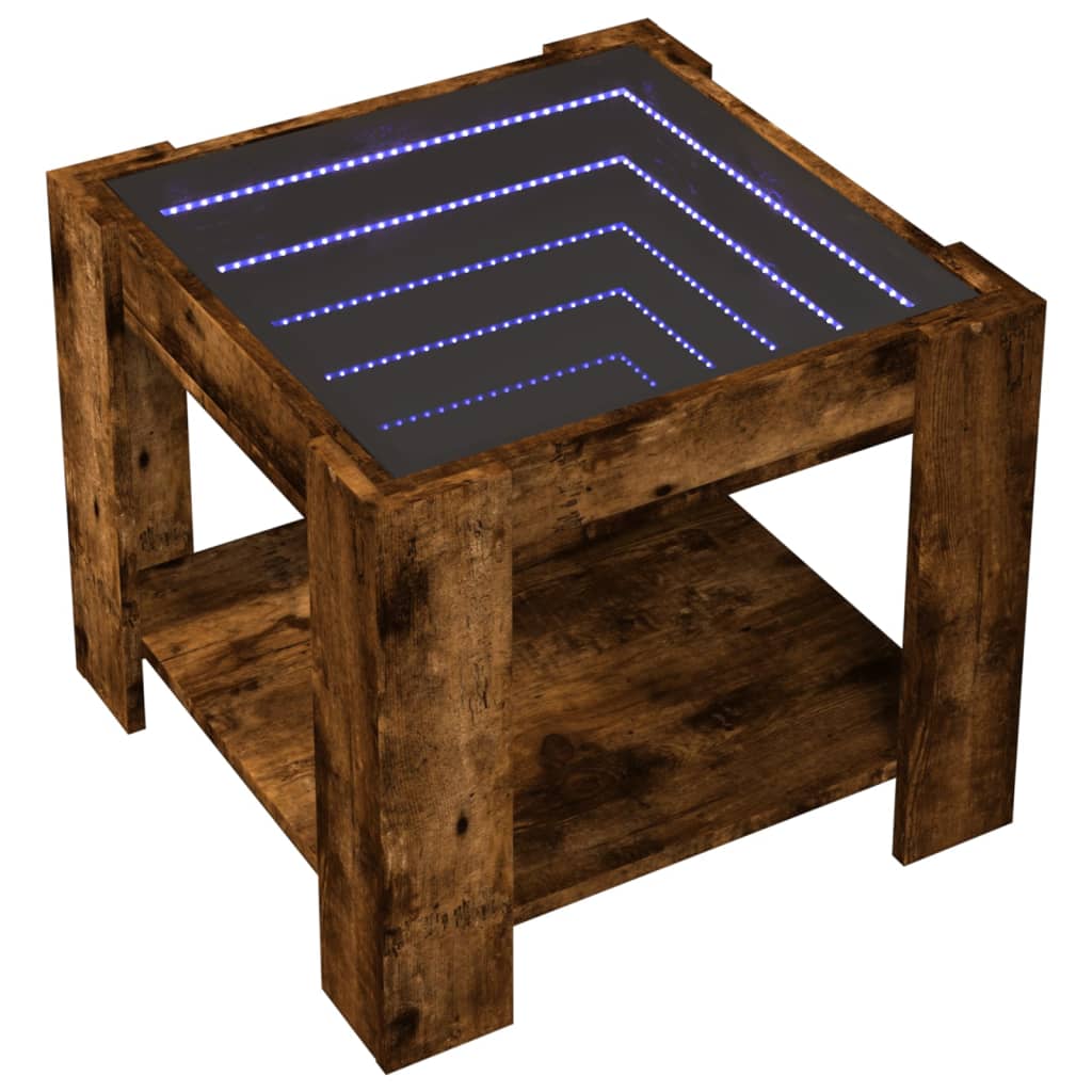 Table basse LED chêne fumé 53x53x45 cm matériau bois