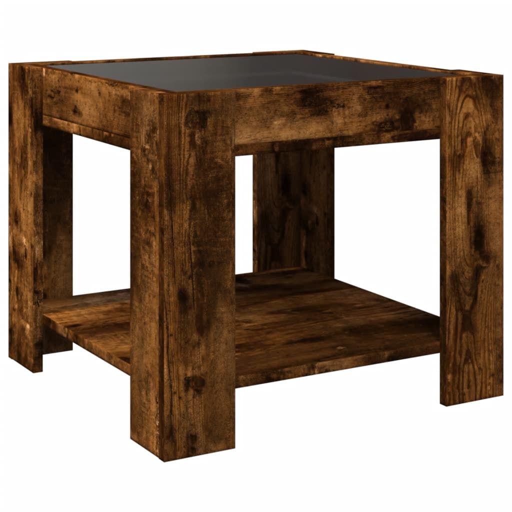 Table basse LED chêne fumé 53x53x45 cm matériau bois