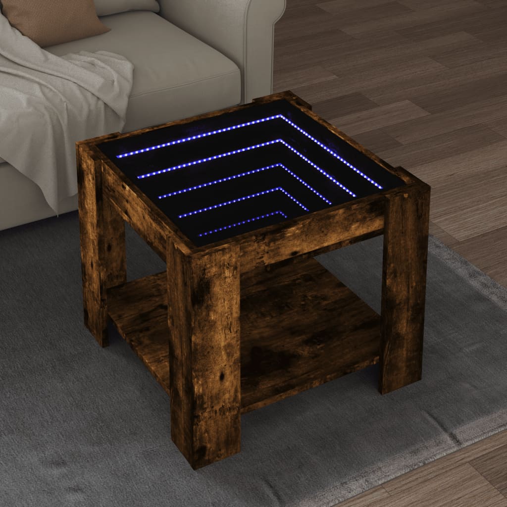 Table basse LED chêne fumé 53x53x45 cm matériau bois