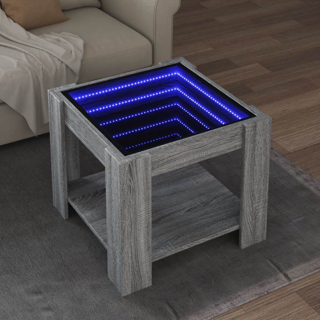 Table basse LED grise Sonoma 53x53x45 cm en bois