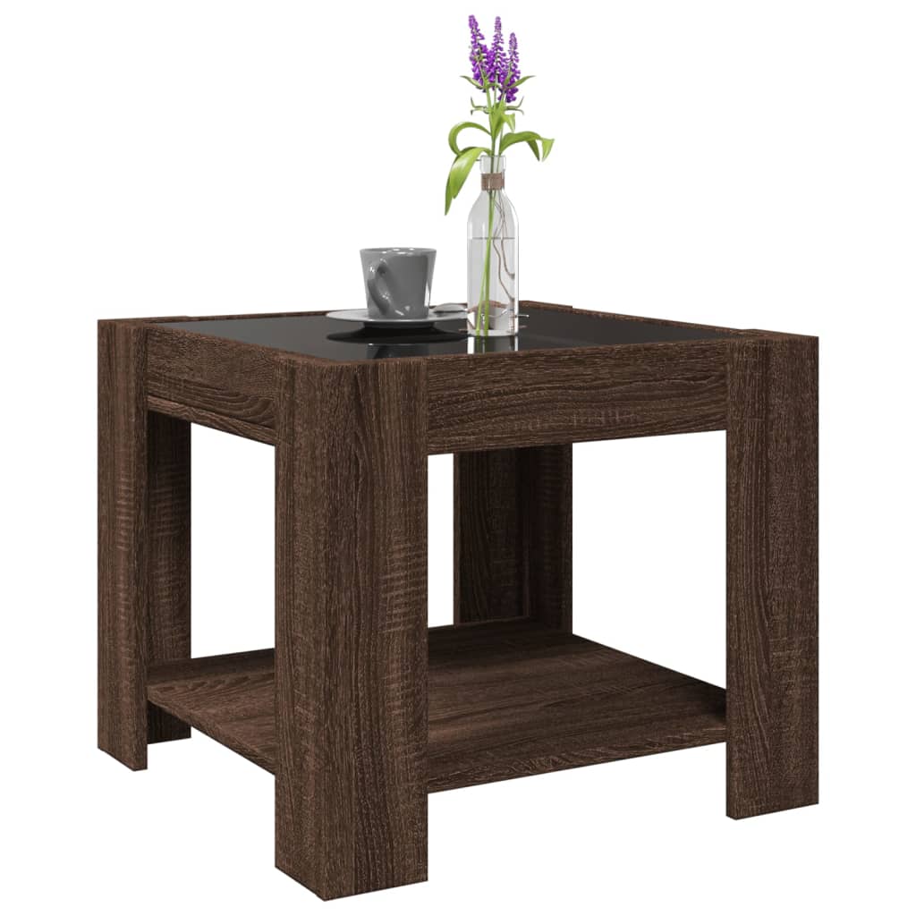 Table basse LED aspect chêne marron 53x53x45 cm matériau bois