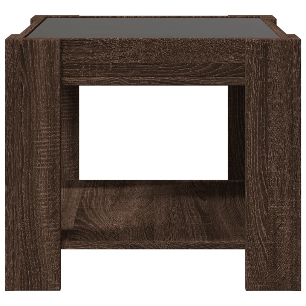 Table basse LED aspect chêne marron 53x53x45 cm matériau bois