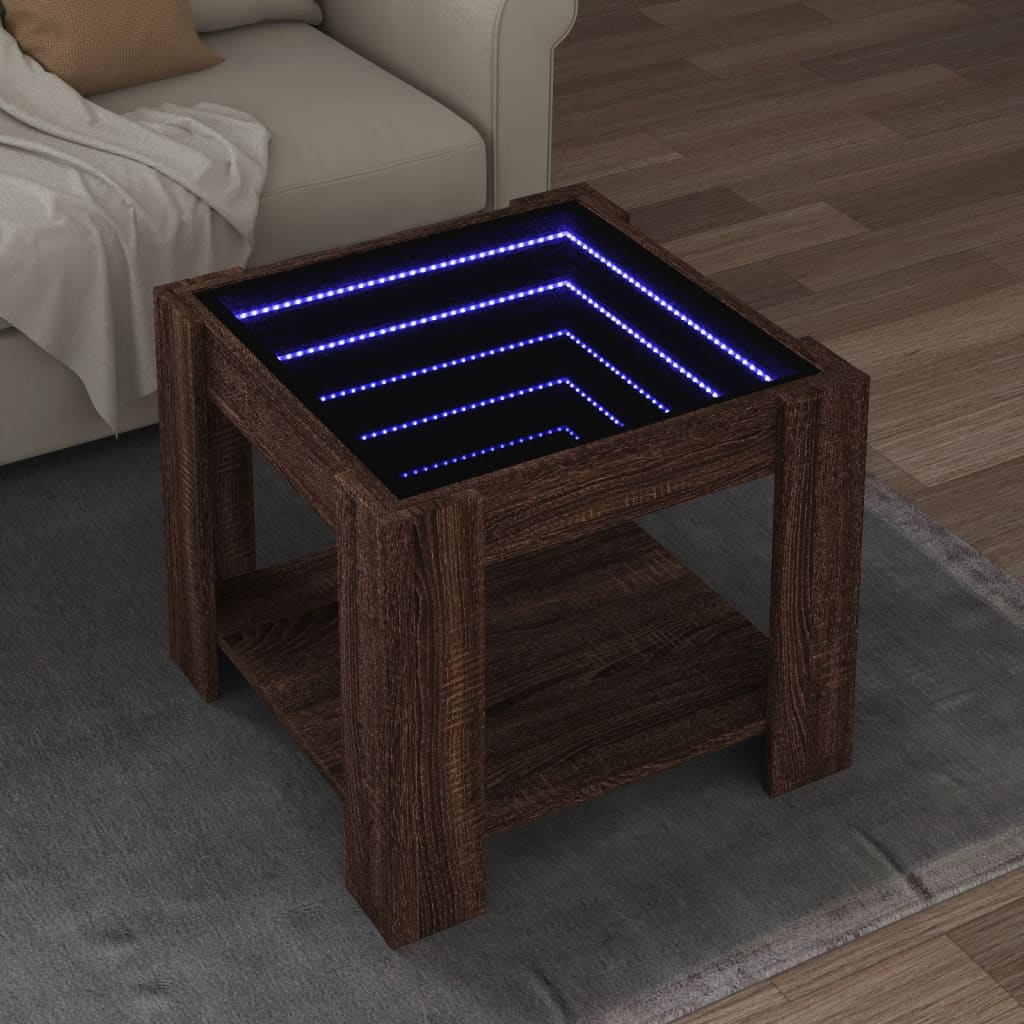 Table basse LED aspect chêne marron 53x53x45 cm matériau bois