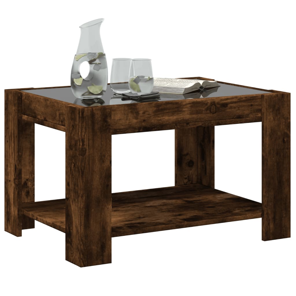 Table basse LED chêne fumé 73x53x45 cm matériau bois