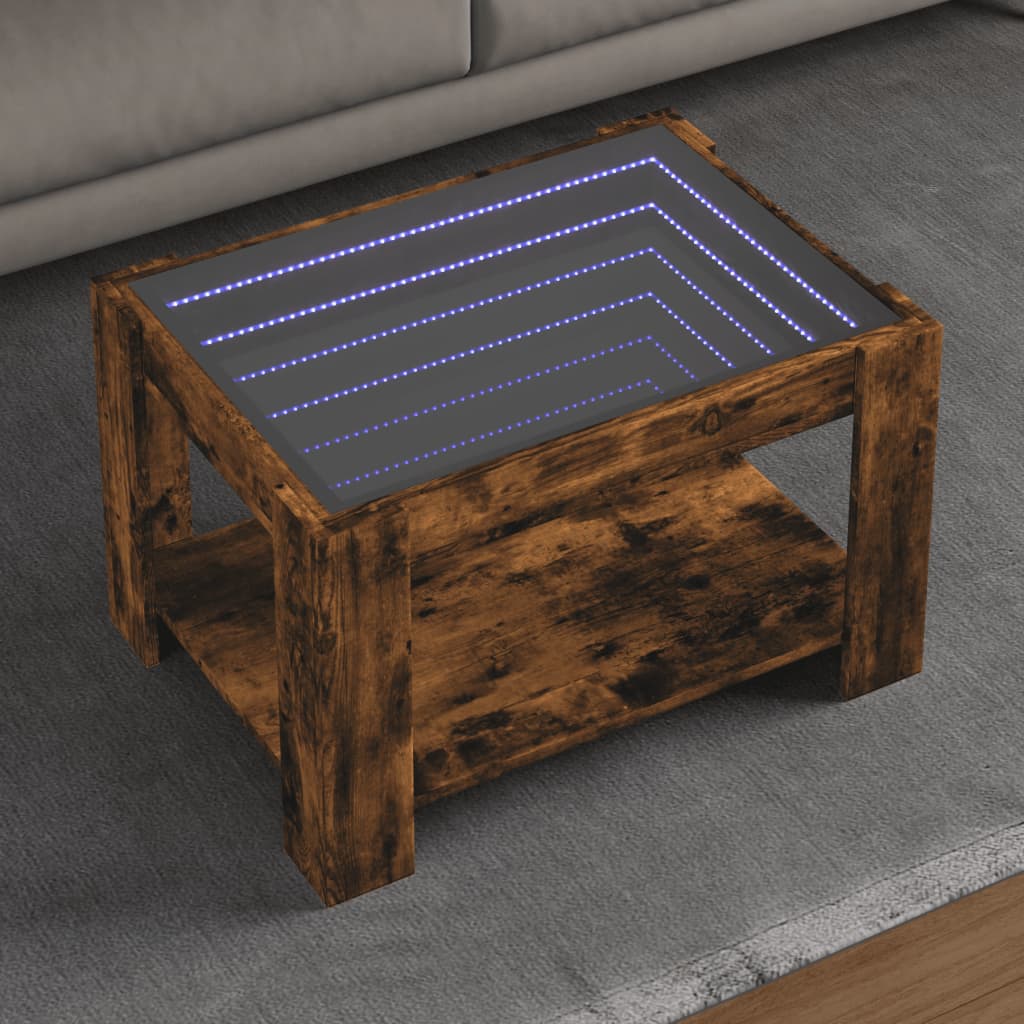 Table basse LED chêne fumé 73x53x45 cm matériau bois