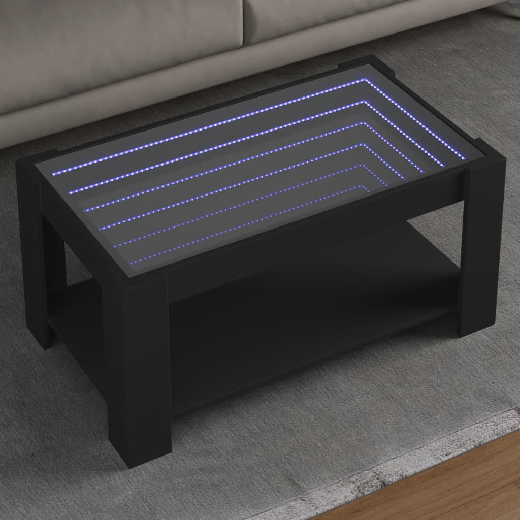 Table basse LED noire 93x53x45 cm en bois