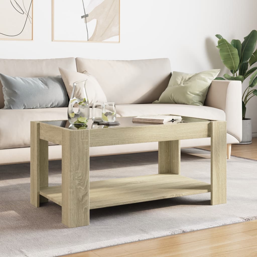 Table basse LED chêne Sonoma 93x53x45 cm en bois