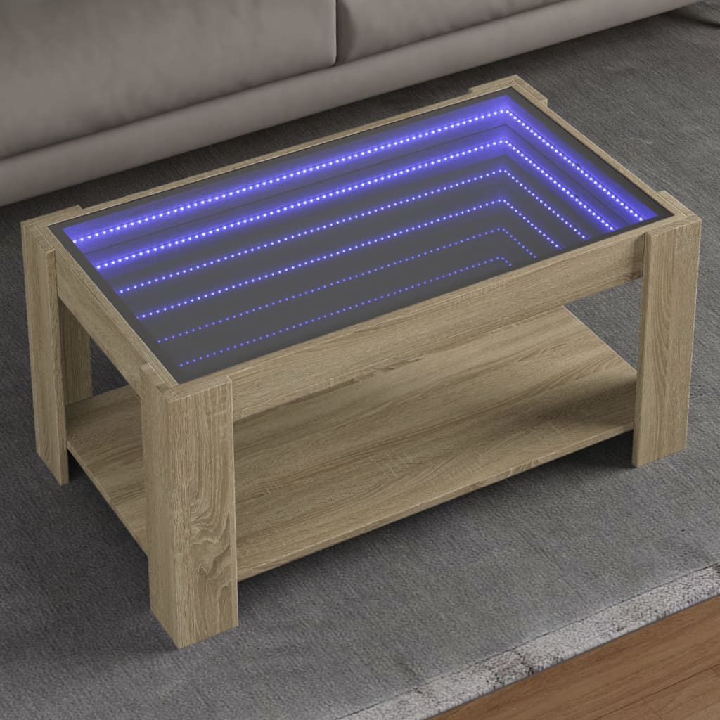 Table basse LED chêne Sonoma 93x53x45 cm en bois