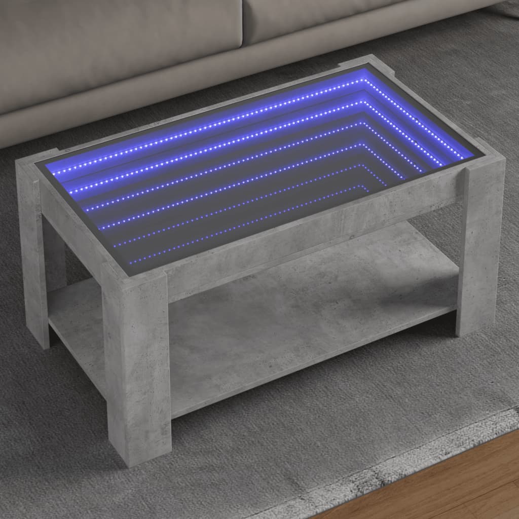 Table basse LED gris béton 93x53x45 cm en bois