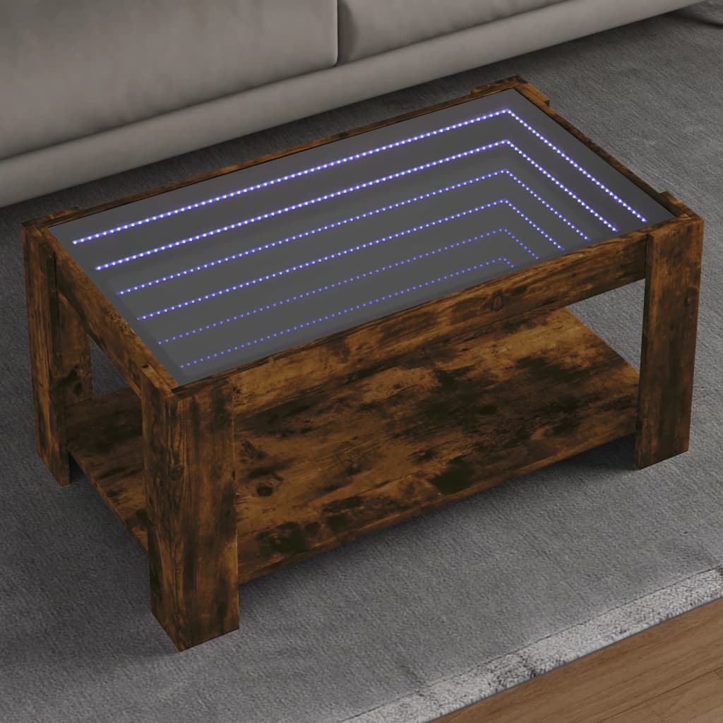 Table basse LED chêne fumé 93x53x45 cm matériau bois