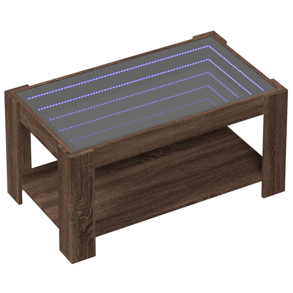 Table basse LED aspect chêne marron 93x53x45 cm matériau bois