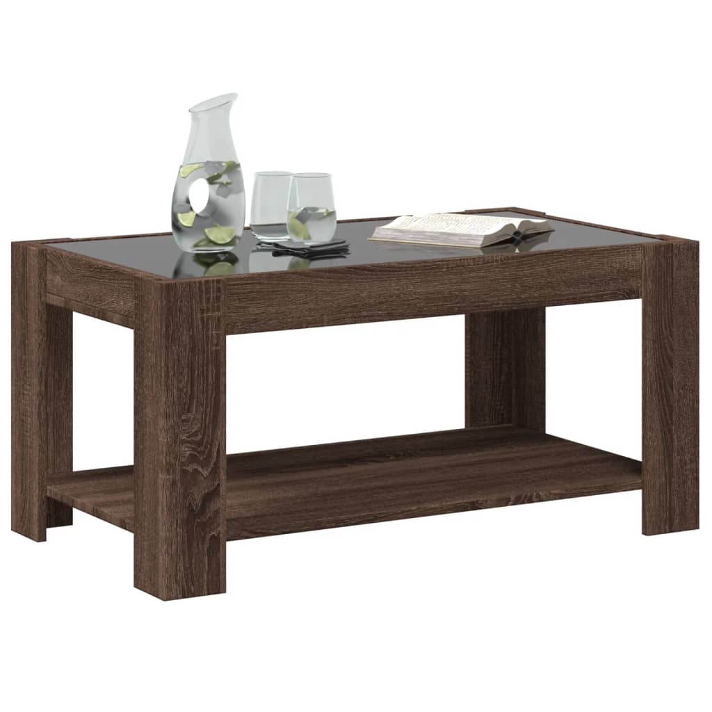 Table basse LED aspect chêne marron 93x53x45 cm matériau bois