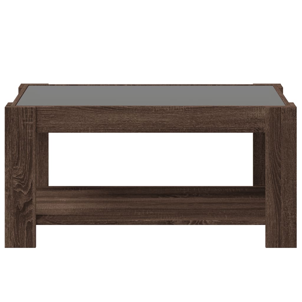 Table basse LED aspect chêne marron 93x53x45 cm matériau bois