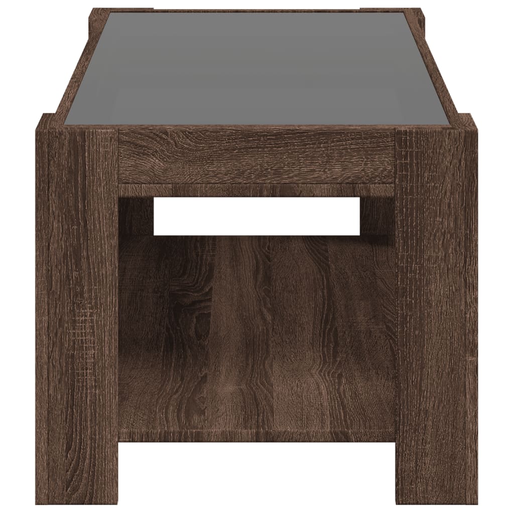 Table basse LED aspect chêne marron 93x53x45 cm matériau bois