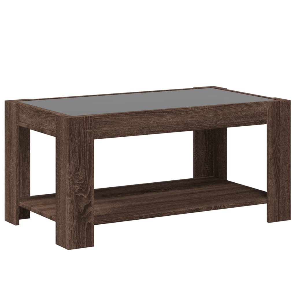 Table basse LED aspect chêne marron 93x53x45 cm matériau bois