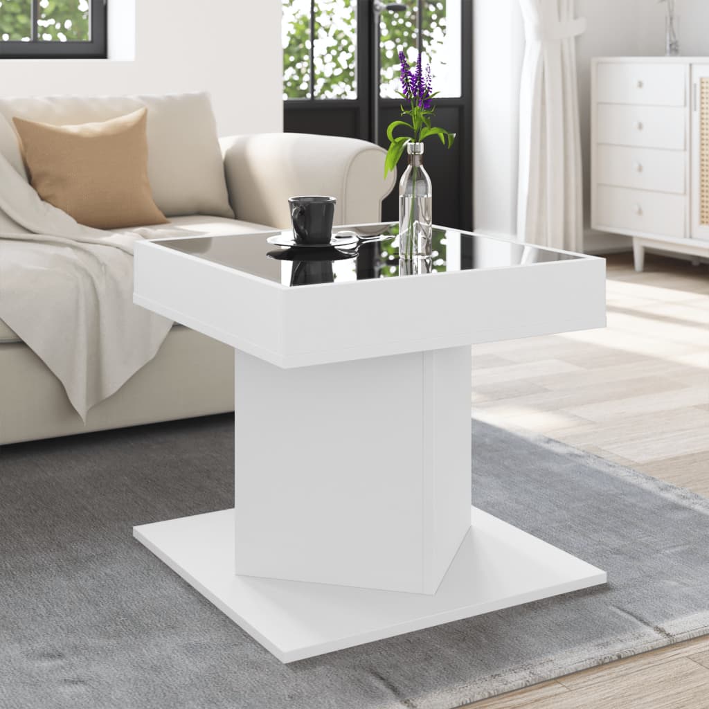 Table basse LED blanche 50x50x45 cm en bois