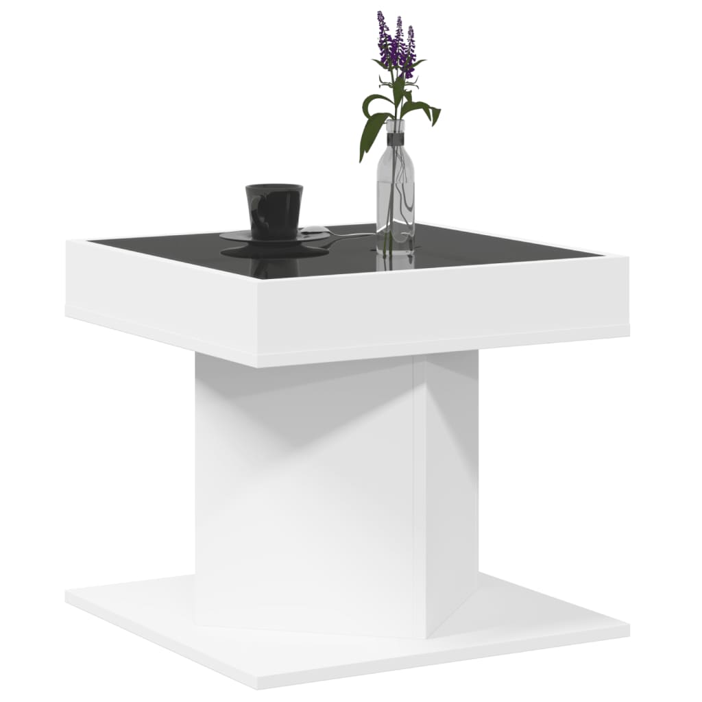 Table basse LED blanche 50x50x45 cm en bois