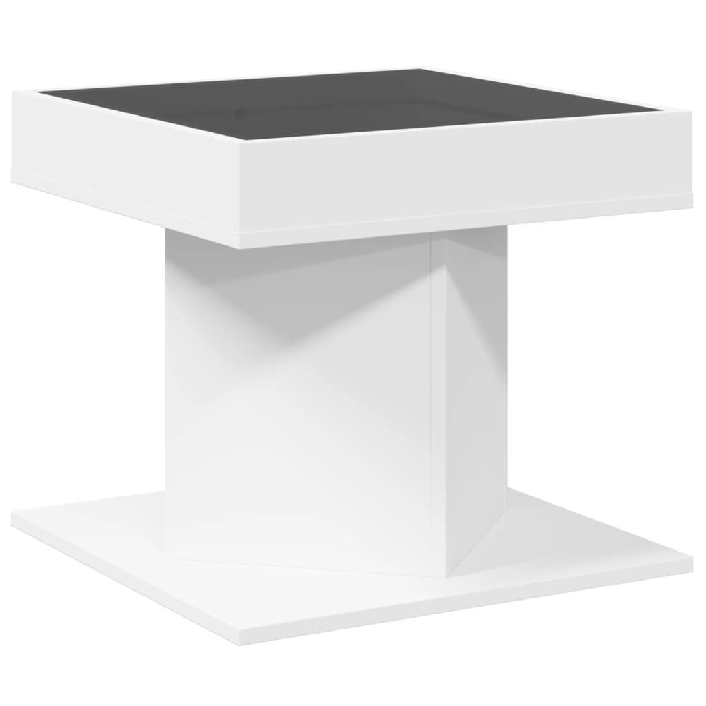 Table basse LED blanche 50x50x45 cm en bois