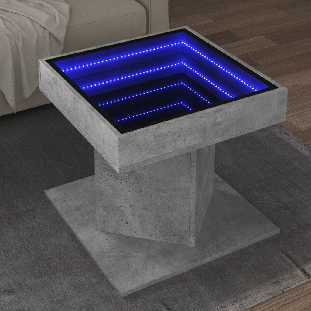 Table basse LED gris béton 50x50x45 cm en bois