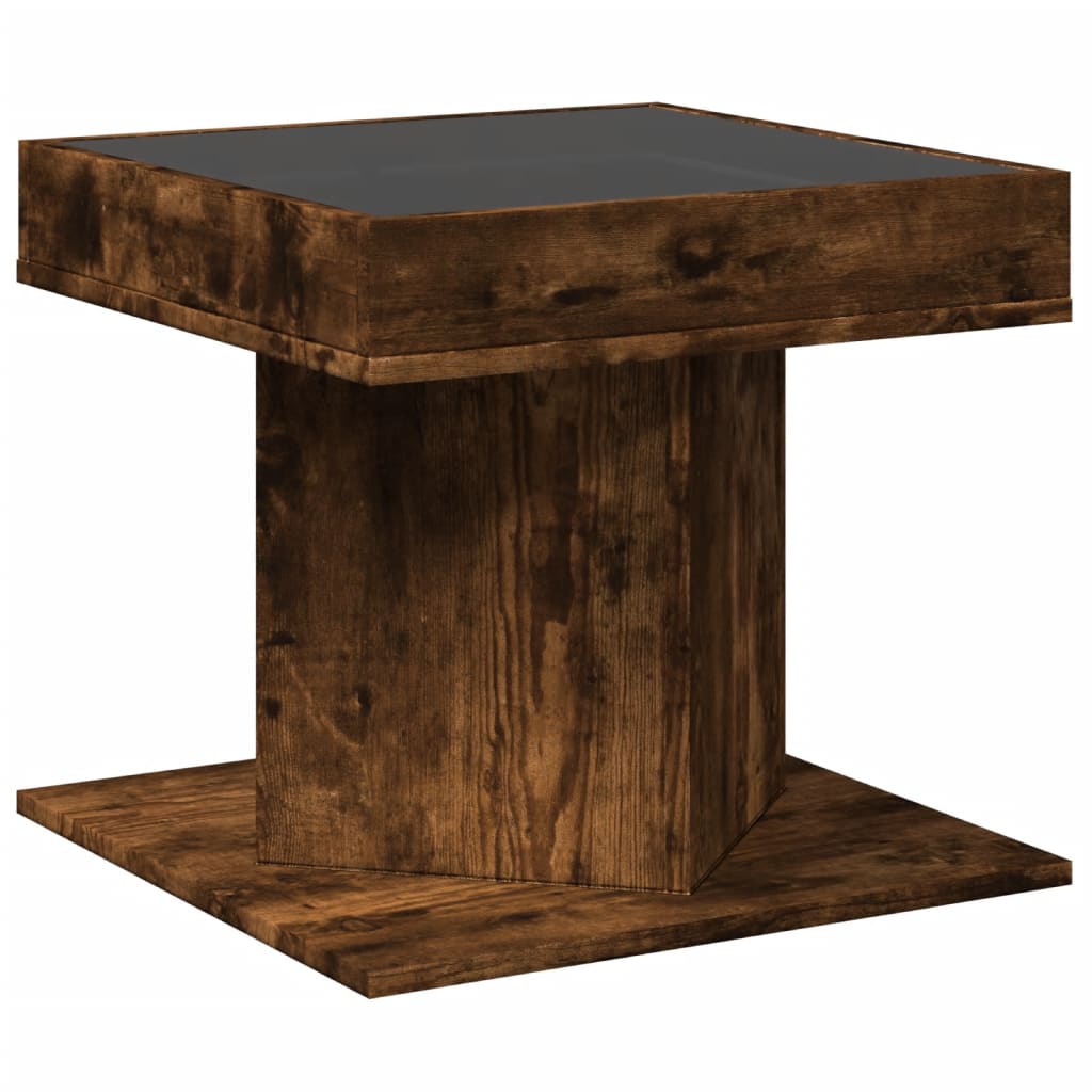 Table basse LED chêne fumé 50x50x45 cm matériau bois