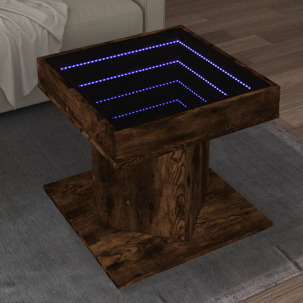 Table basse LED chêne fumé 50x50x45 cm matériau bois