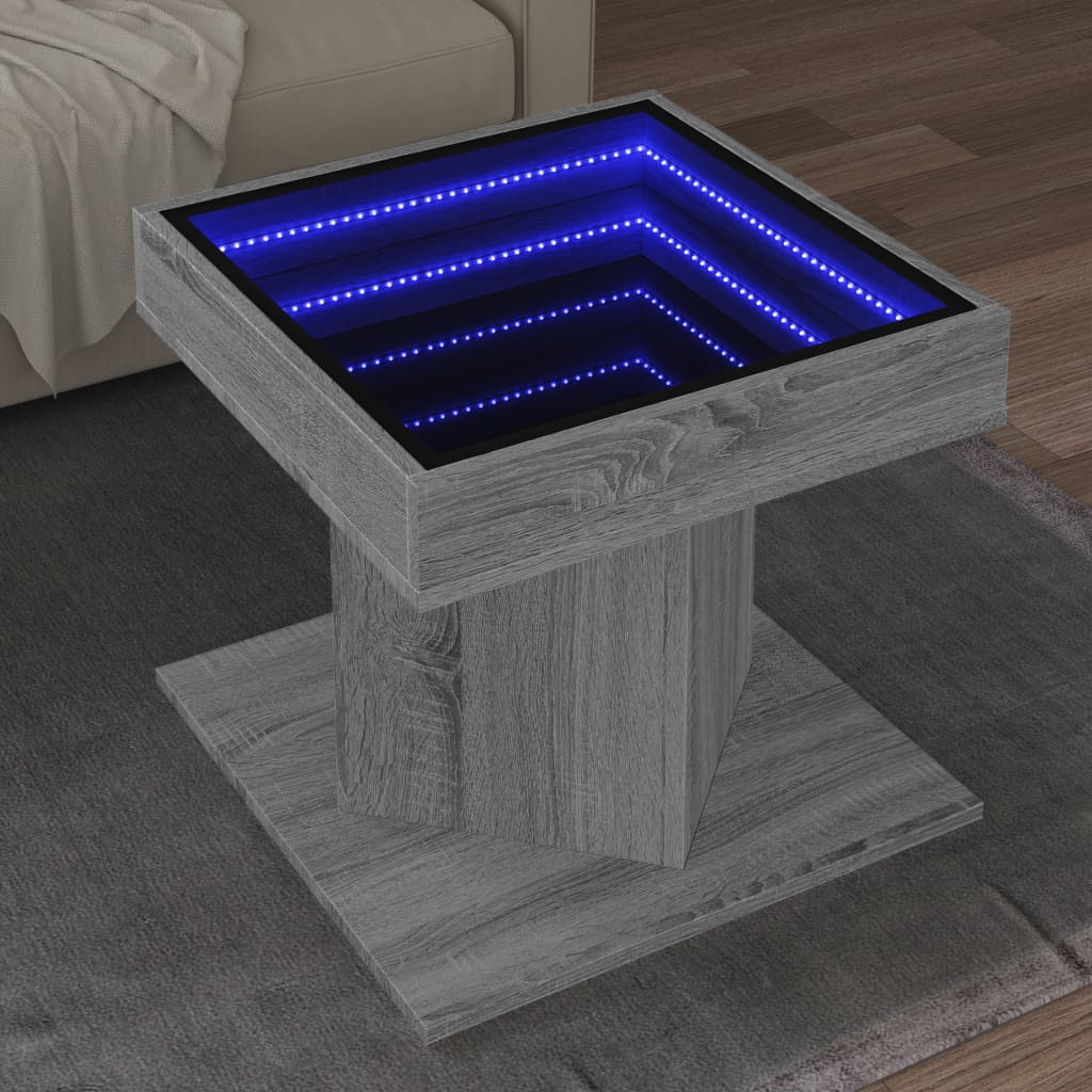 Table basse LED grise Sonoma 50x50x45 cm en bois