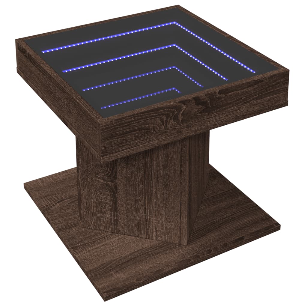 Table basse LED aspect chêne marron 50x50x45 cm matériau bois