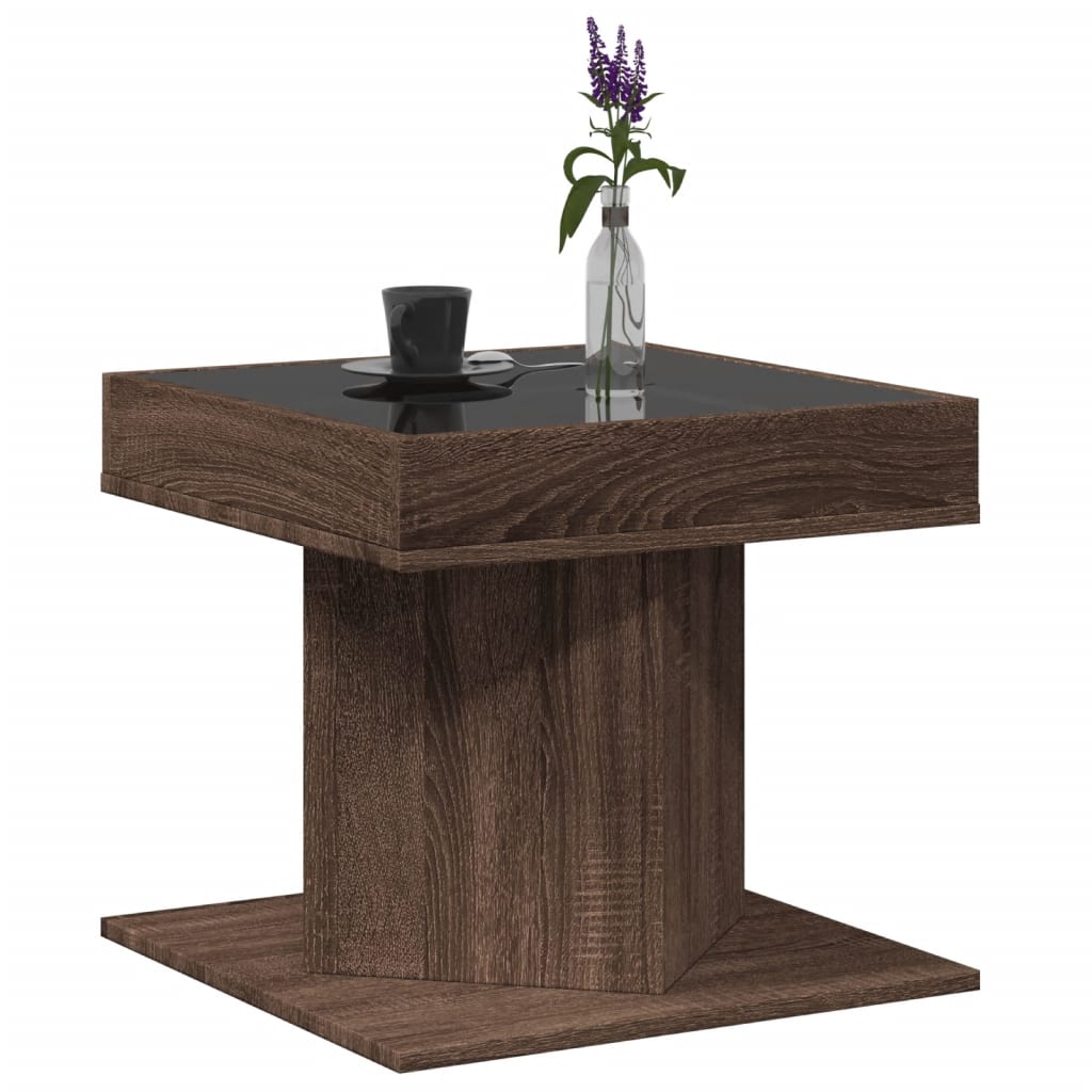 Table basse LED aspect chêne marron 50x50x45 cm matériau bois