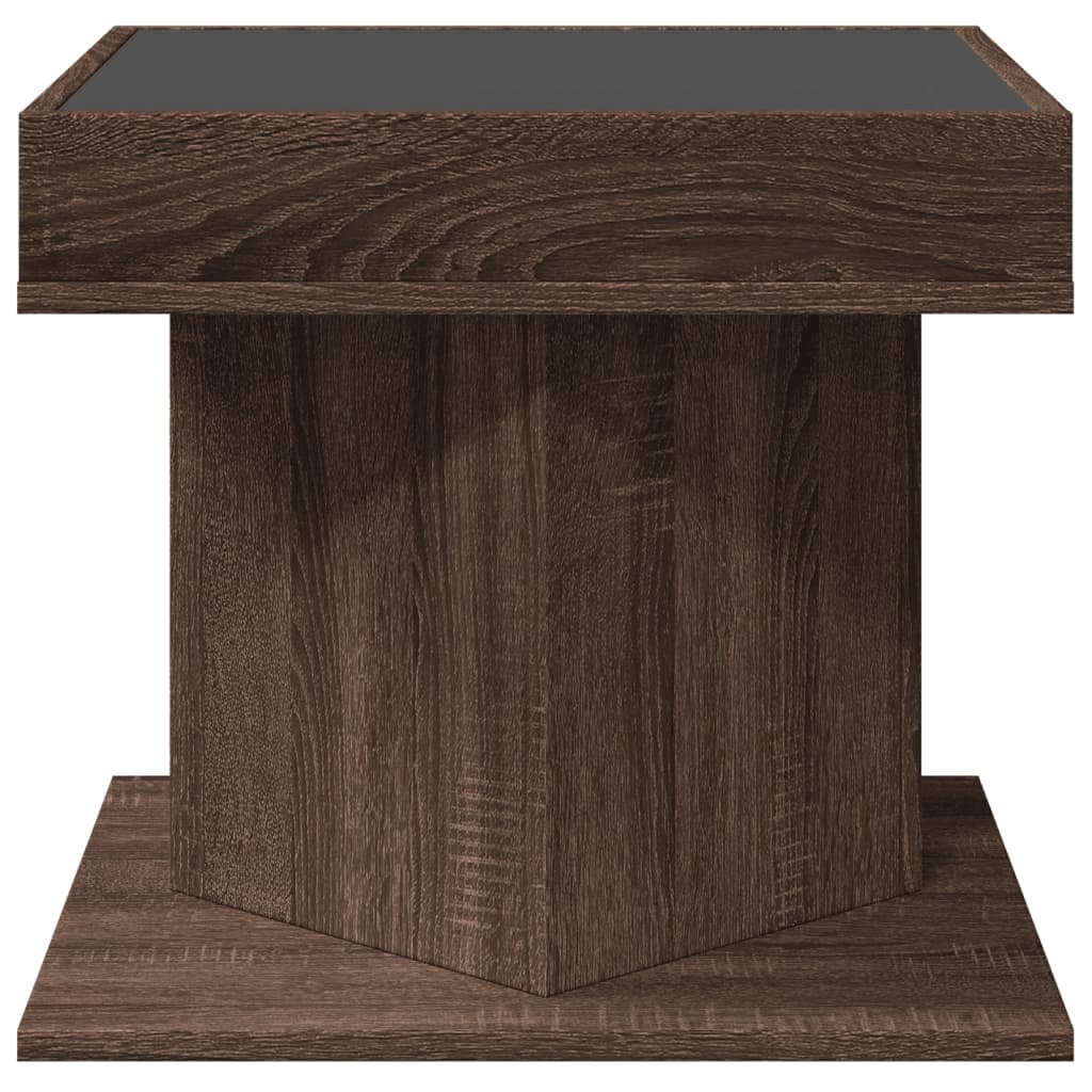 Table basse LED aspect chêne marron 50x50x45 cm matériau bois