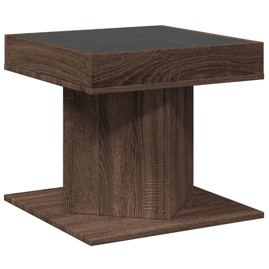 Table basse LED aspect chêne marron 50x50x45 cm matériau bois