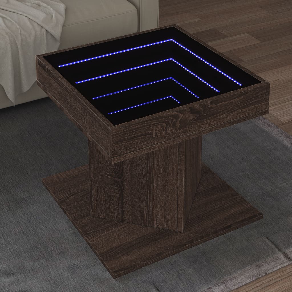 Table basse LED aspect chêne marron 50x50x45 cm matériau bois