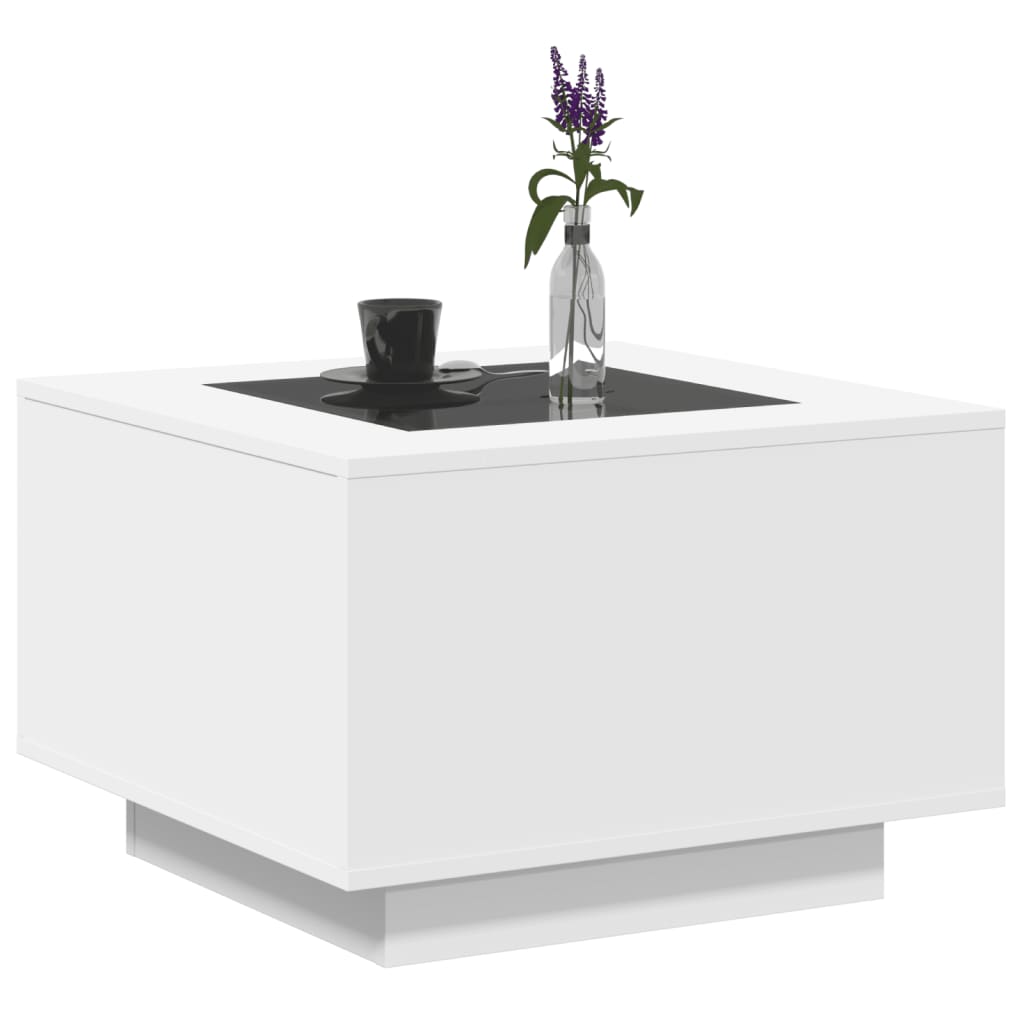 Table basse LED blanche 60x60x40 cm en bois