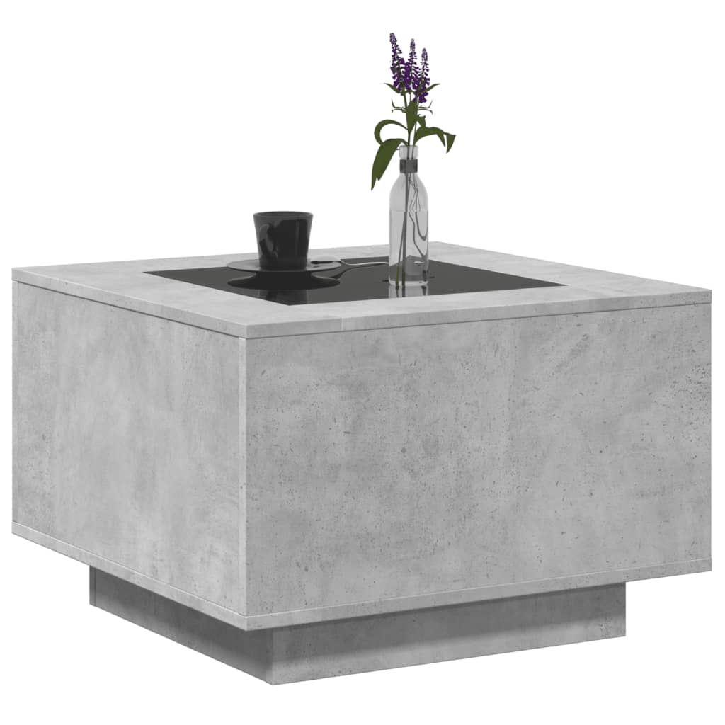 Table basse LED gris béton 60x60x40 cm en bois