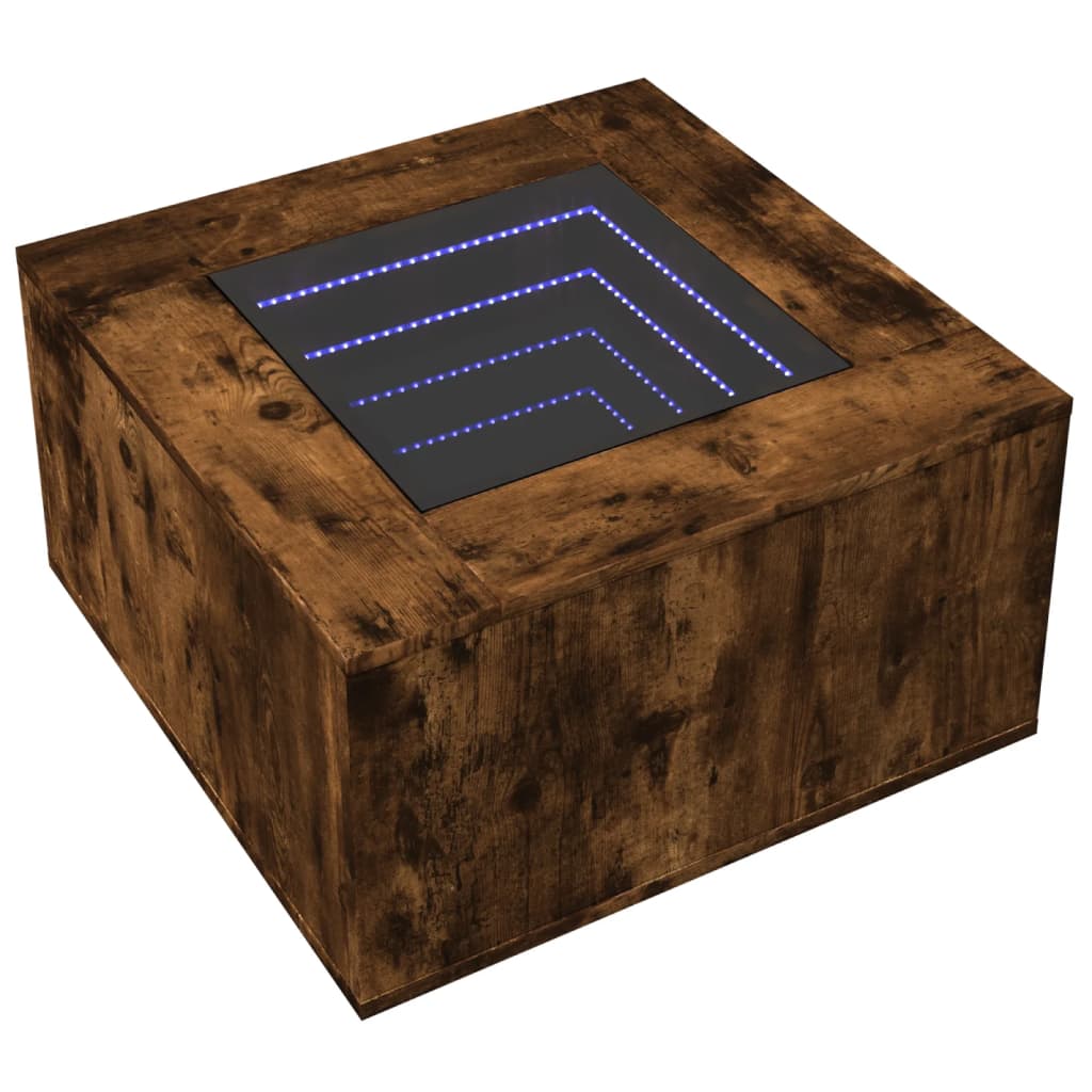 Table basse LED chêne fumé 60x60x40 cm matériau bois