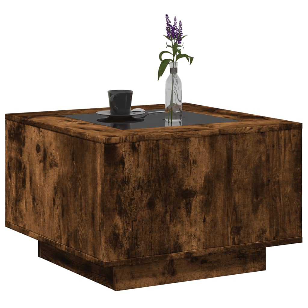 Table basse LED chêne fumé 60x60x40 cm matériau bois