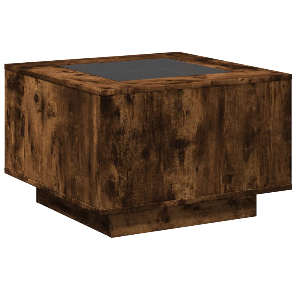 Table basse LED chêne fumé 60x60x40 cm matériau bois