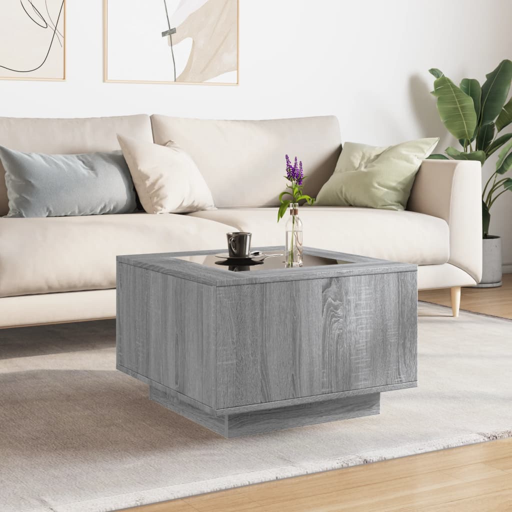 Table basse LED grise Sonoma 60x60x40 cm en bois