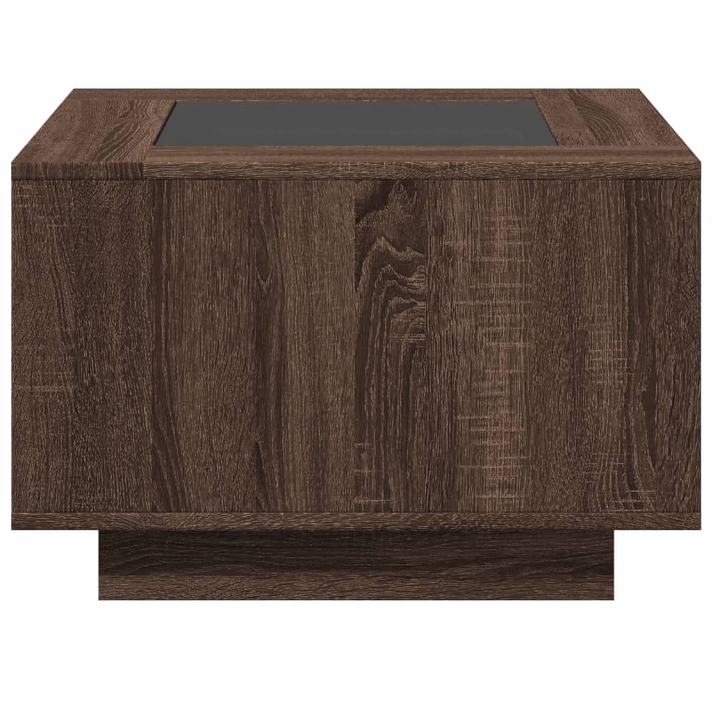 Table basse LED aspect chêne marron 60x60x40 cm matériau bois