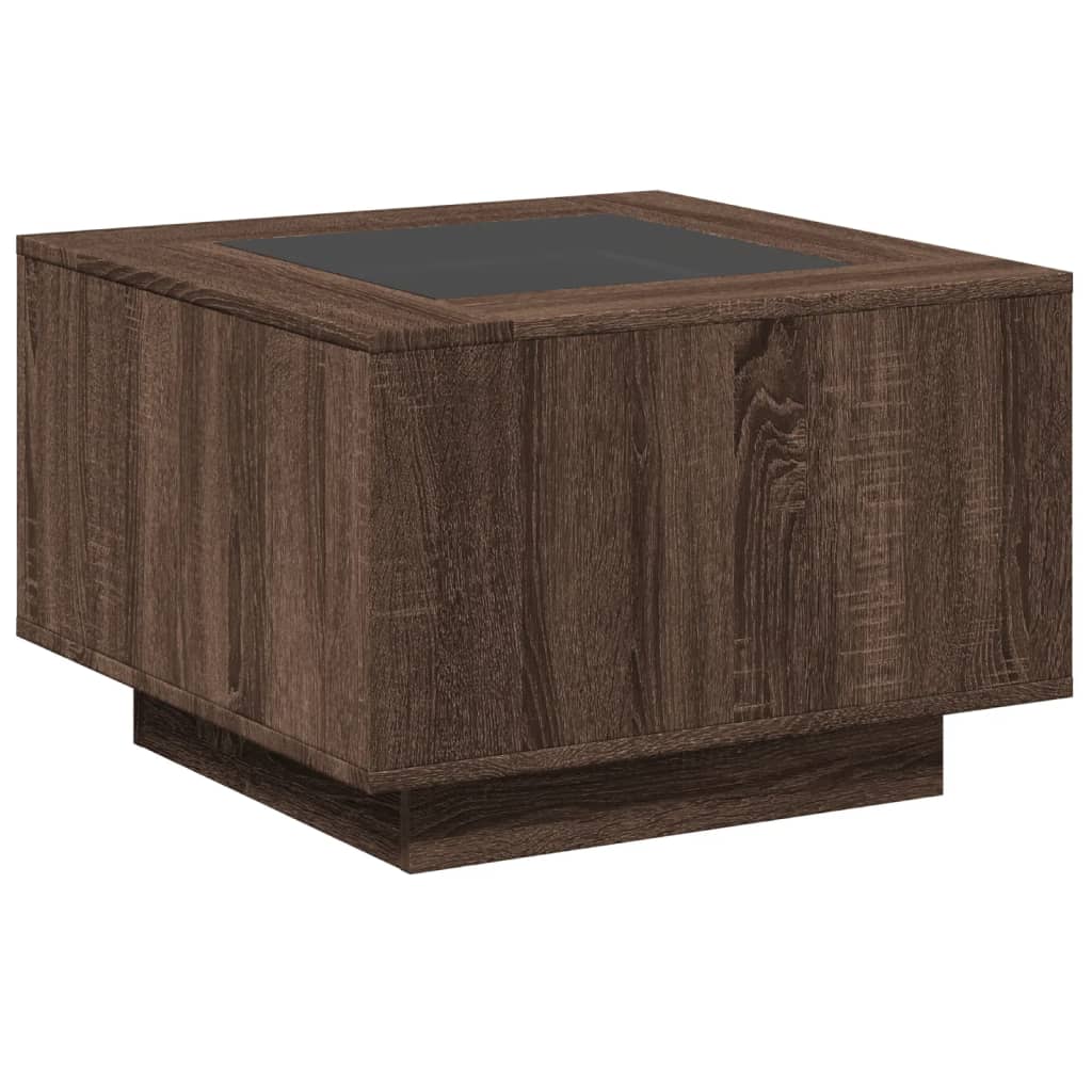 Table basse LED aspect chêne marron 60x60x40 cm matériau bois