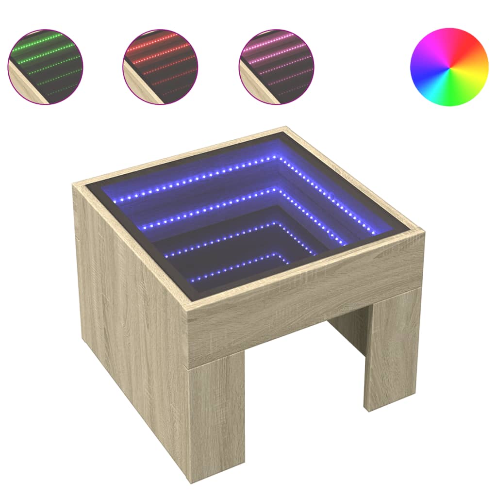 Coffee table with Infinity LED Sonoma oak 40x40x30 cm