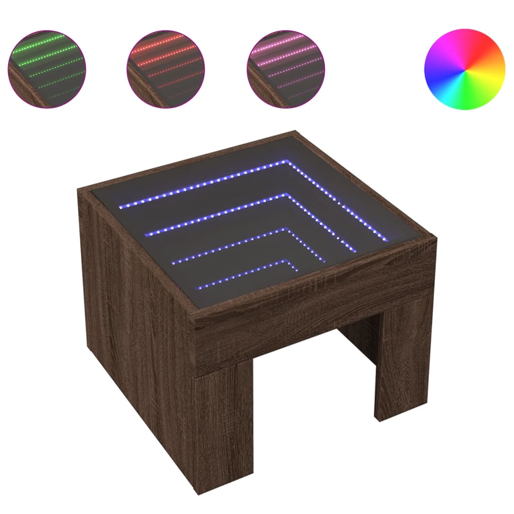 Table basse avec Infinity LED aspect chêne marron 40x40x30 cm