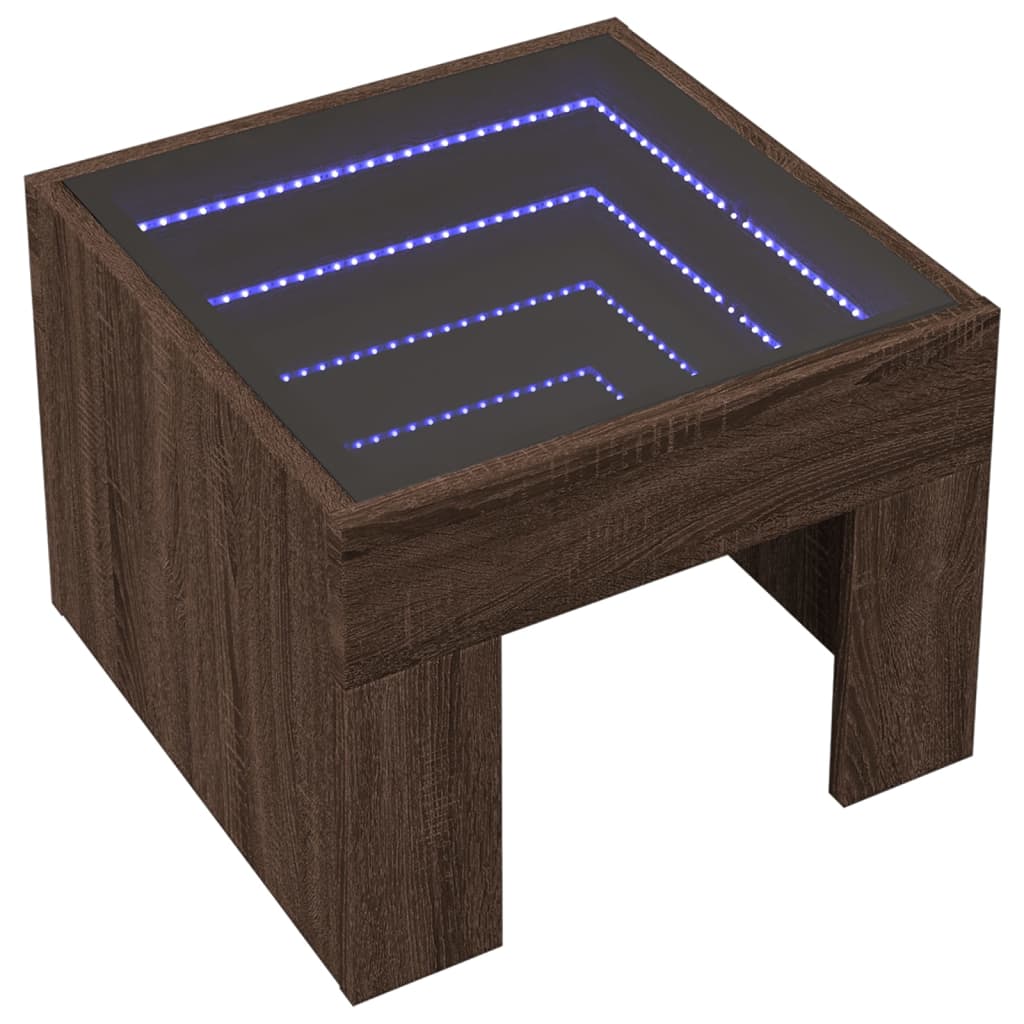 Table basse avec Infinity LED aspect chêne marron 40x40x30 cm