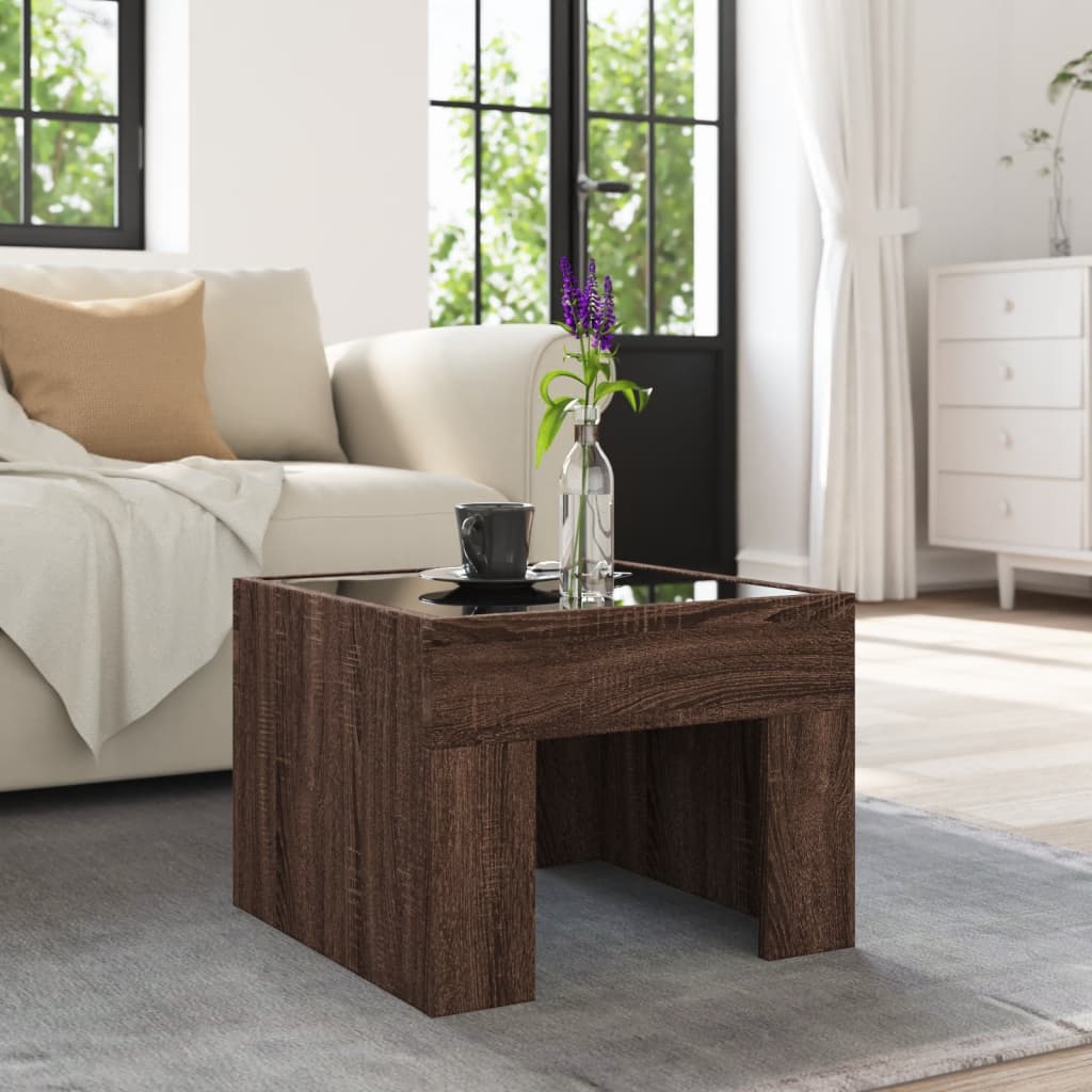 Table basse avec Infinity LED aspect chêne marron 40x40x30 cm