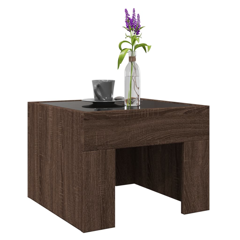 Table basse avec Infinity LED aspect chêne marron 40x40x30 cm